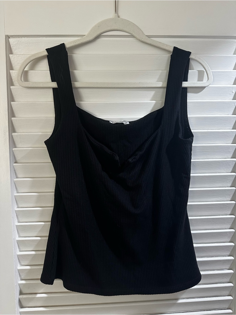 Reformation Black Ribbed Cowl-Neck Tank